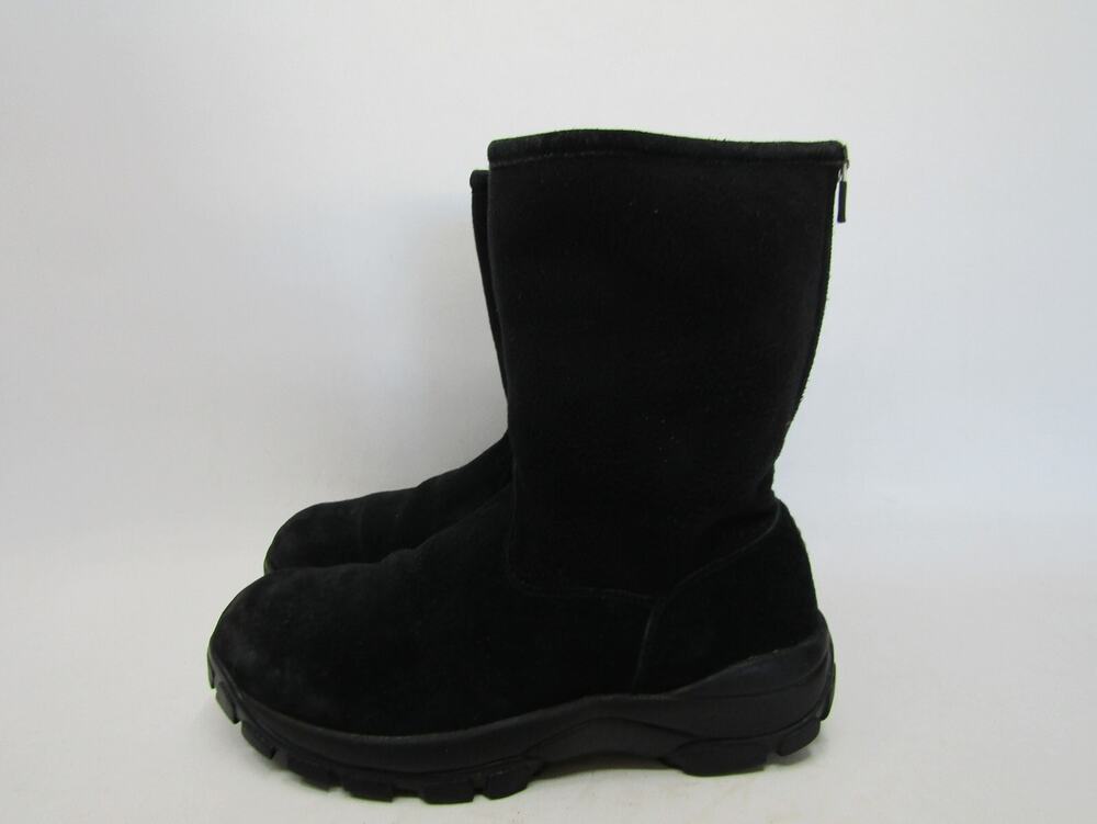 Lands End Mens Size 8 D Black Suede Zip Winter Lined 7.5" Shaft Boots